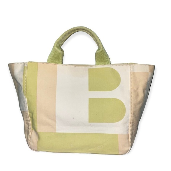 BALLY Canvas Handbag in Cream/Green/Beige Classic Tote - Picture 2 of 16